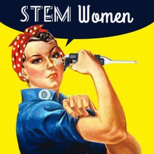 Rosie riverter holds a pipette, with 'STEM Women' over her head